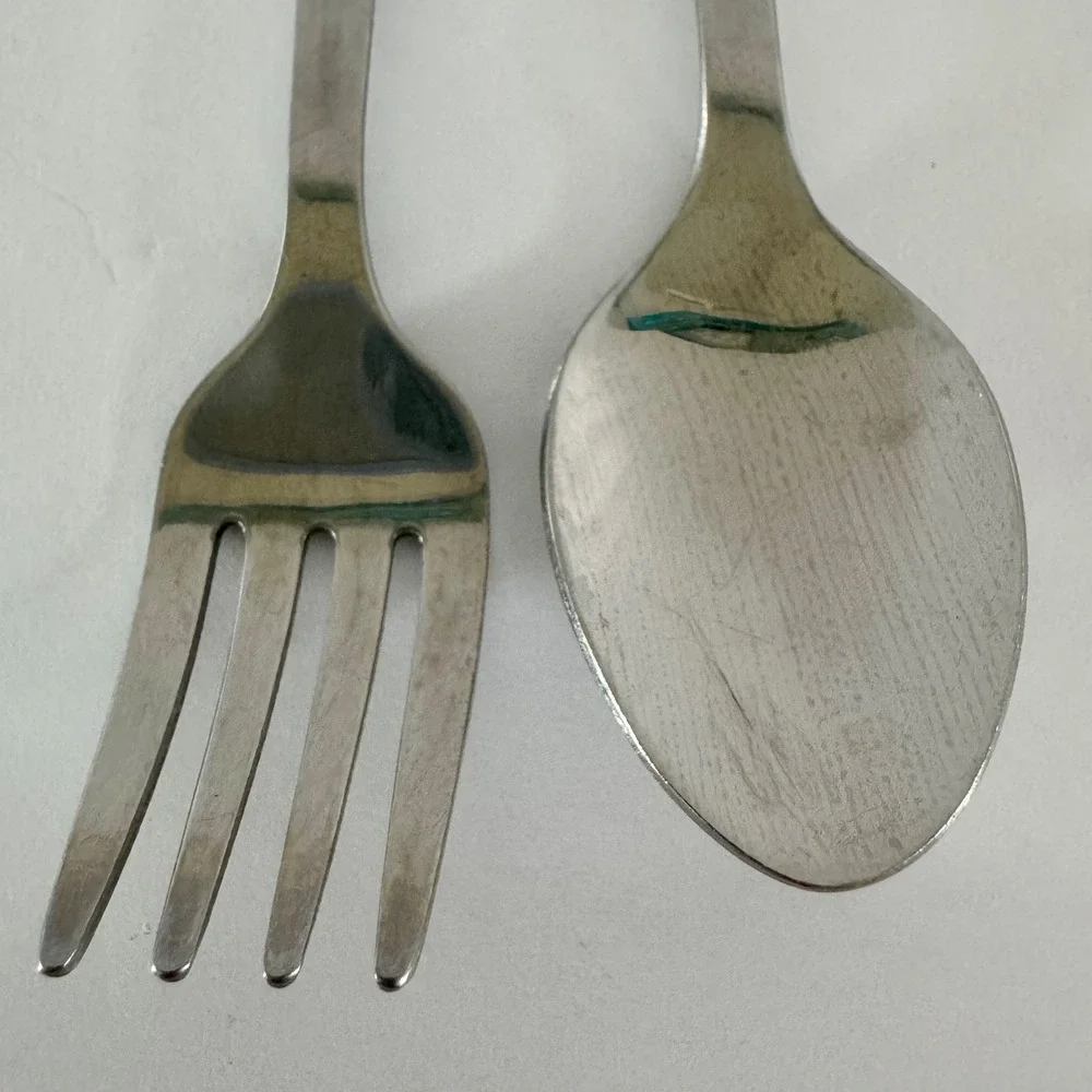 Tommee Tippee Vintage Teddy Bear Child Fork and Spoon Set Stainless Steel Taiwan